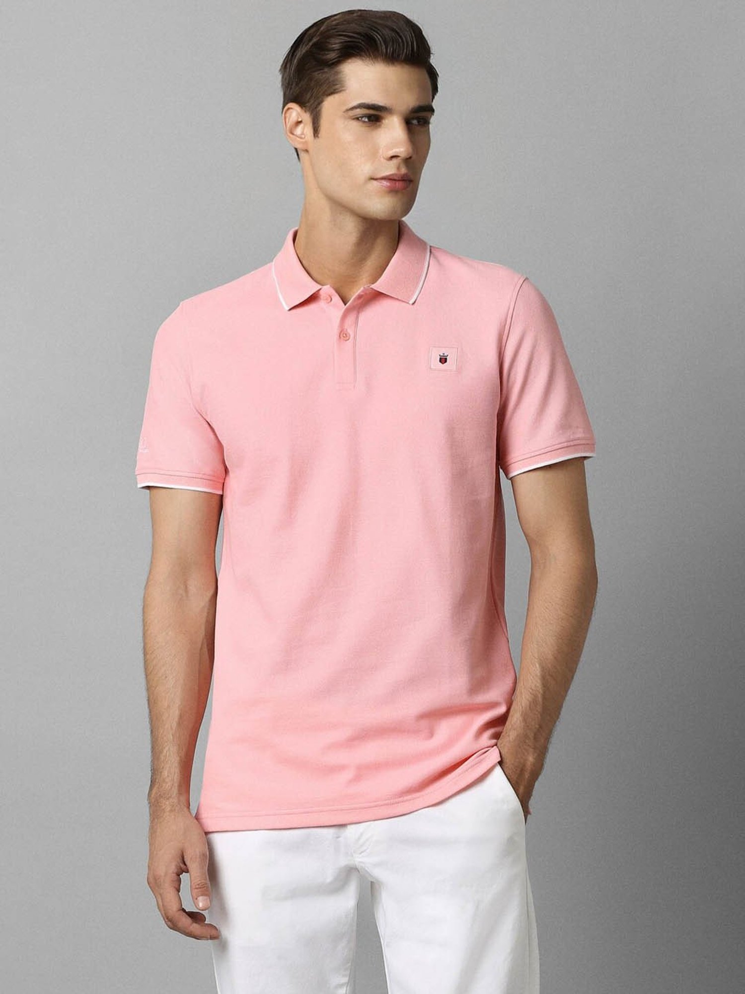 Louis Philippe Sport Pink Cotton Slim Fit Polo T-Shirt