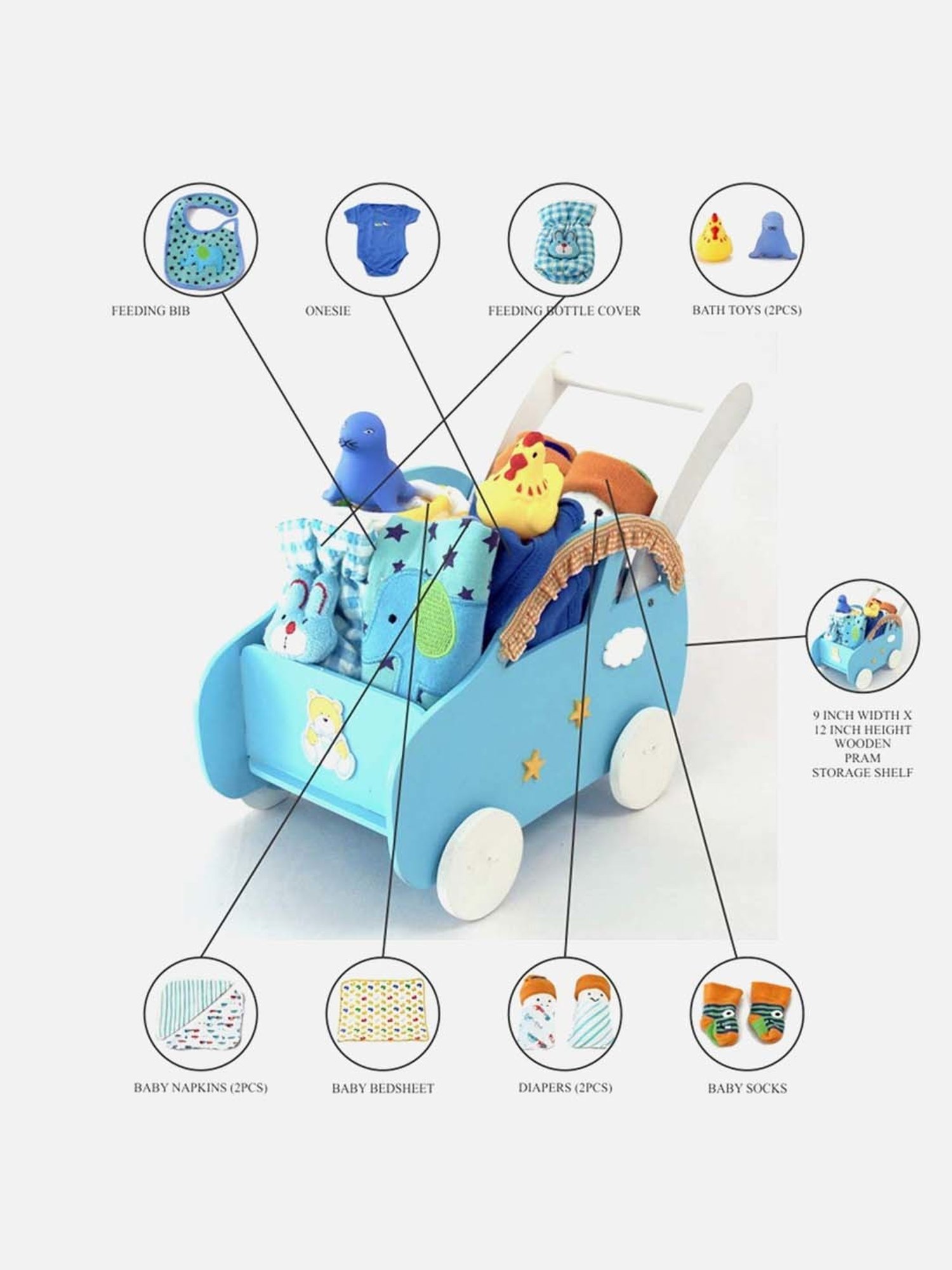 Little Surprise Box Kids Blue Cotton Printed Full Sleeves Gift Set