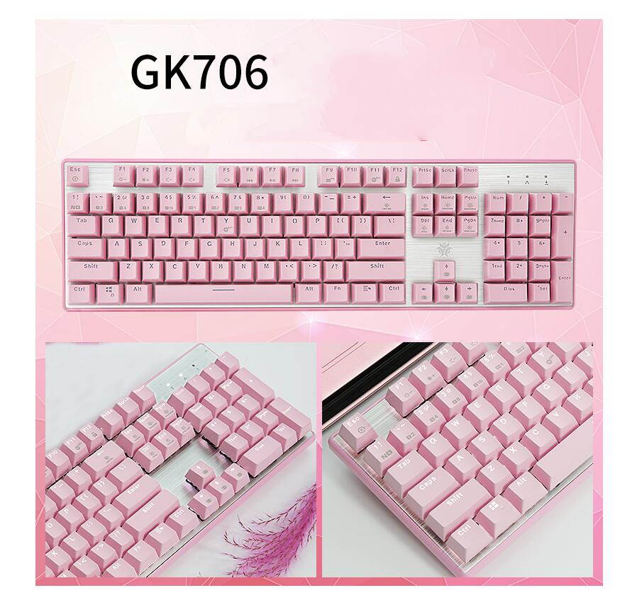 Hyeku GK706 N-key Rollover Ergonomic Design,Cool Exterior USB  Wired Kailh Brown Mechanical Gaming  Keyboard With White Backlit  For Office And Game - Pink