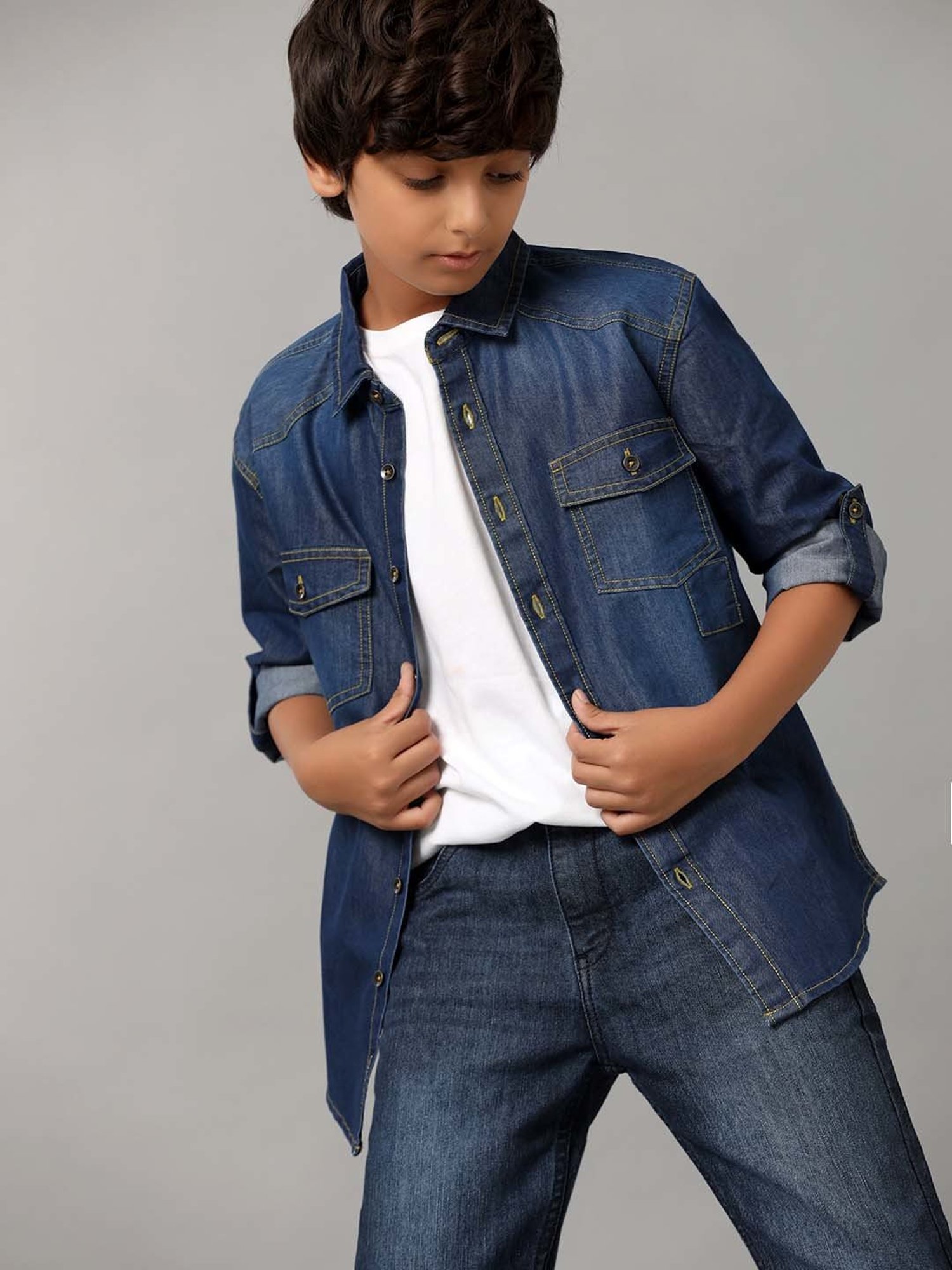 Under Fourteen Only Kids Blue Cotton Printed Full Sleeves Shirt