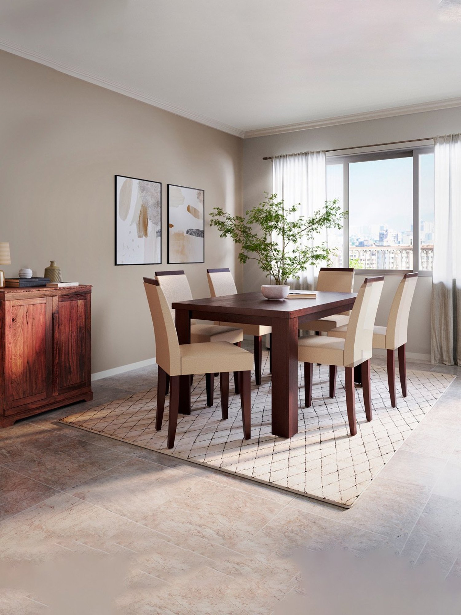 Godrej Interio Jack Brown MDF 6 Seater Rectangular Dining Table