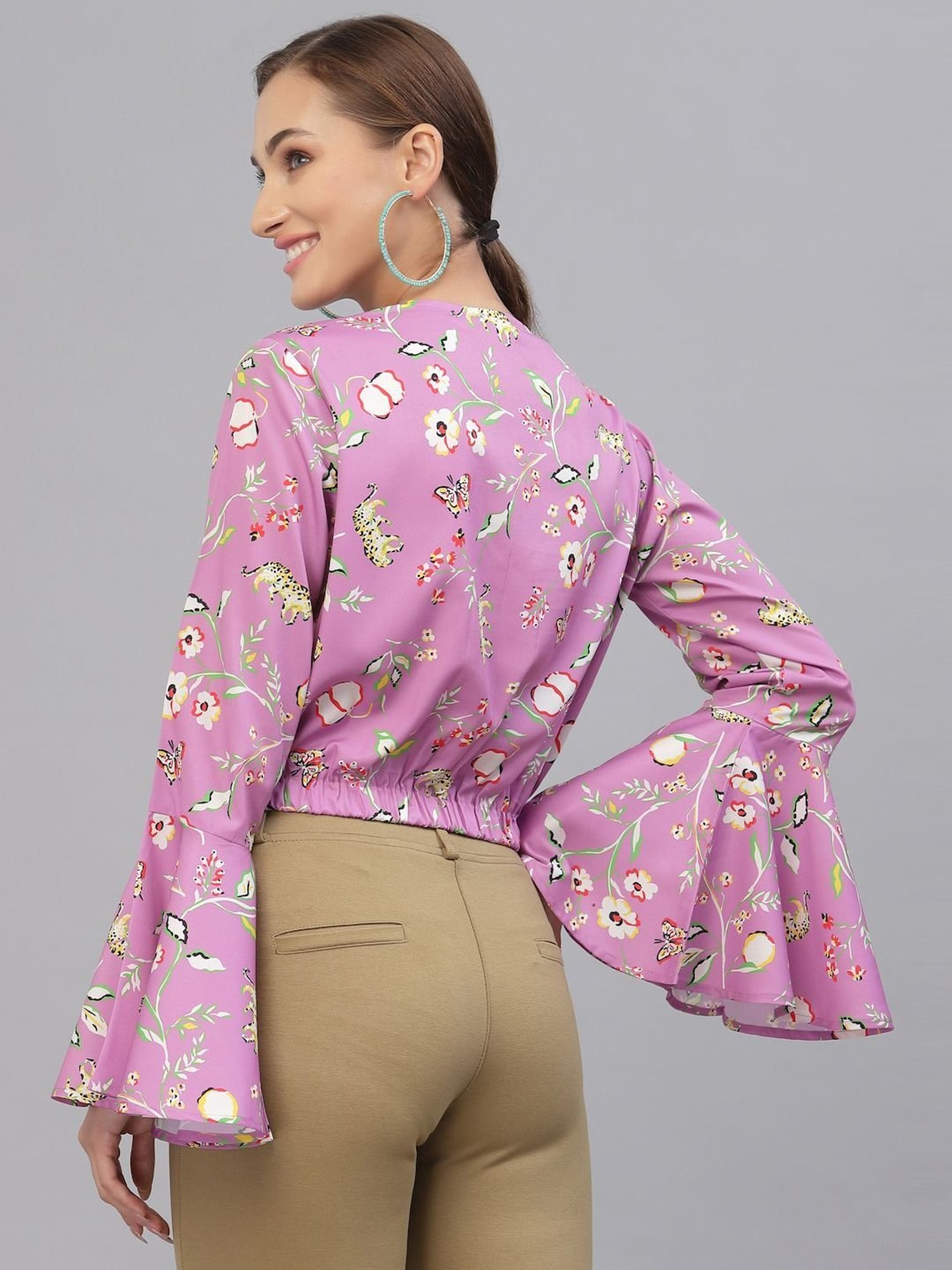 Style Quotient Purple Floral Print Crop Top