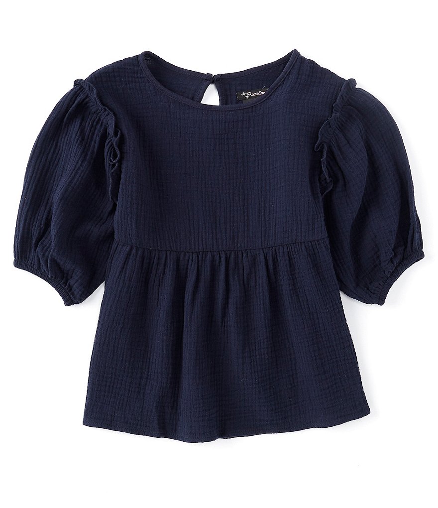 Xtraordinary Big Girls 7-16 Long-Sleeve Dobby Crepe Babydoll Top