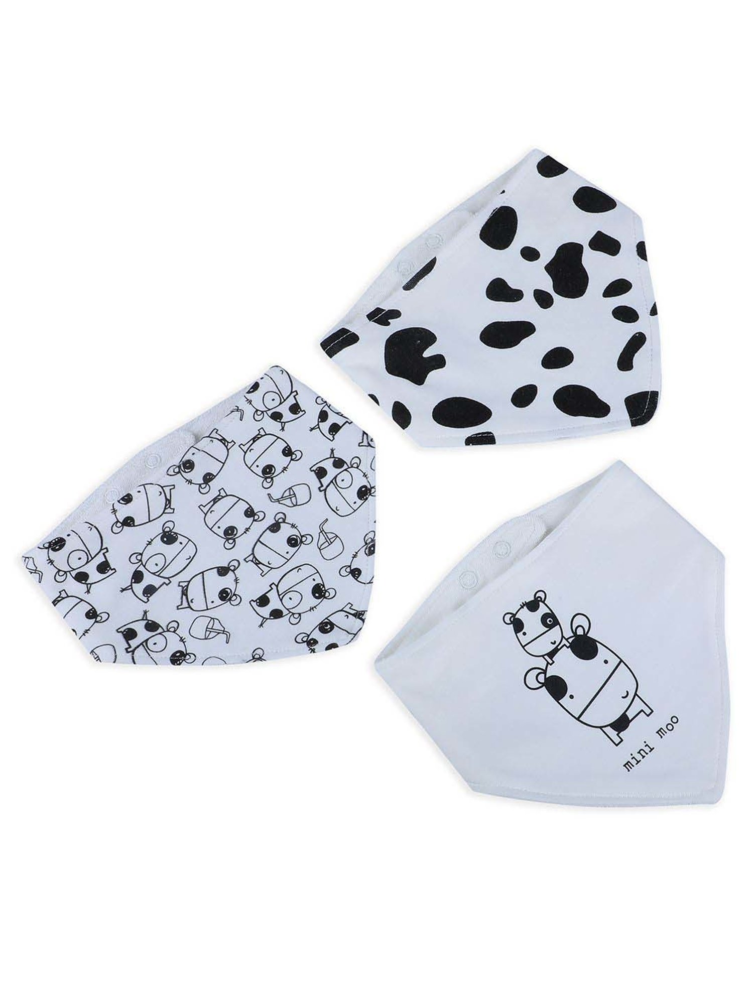 Baby Moo Kids White & Black Cotton Printed Bib (Pack of 3)