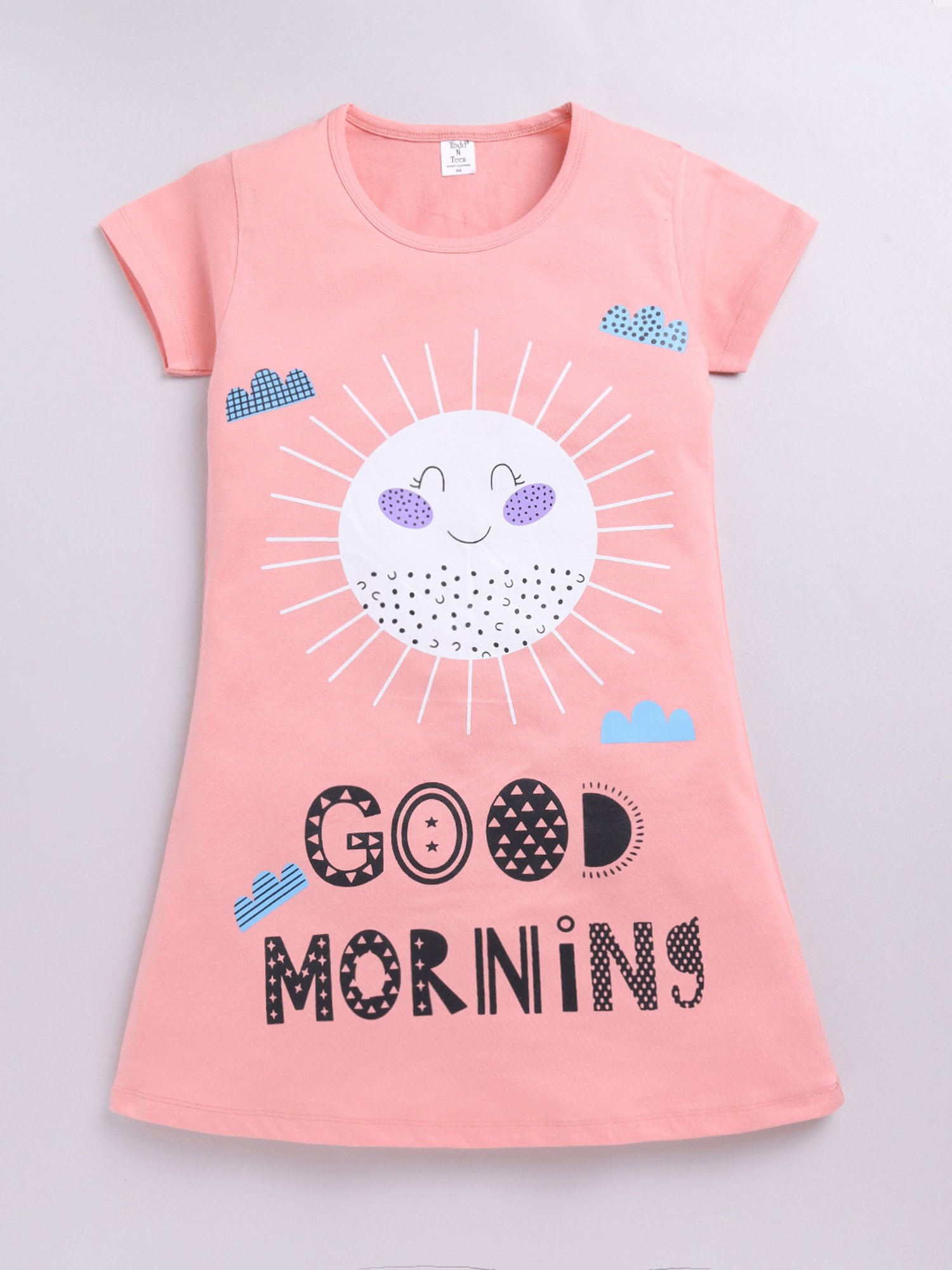 Berrytree Organic Girls Blue Cotton Clouds Print Night Suits