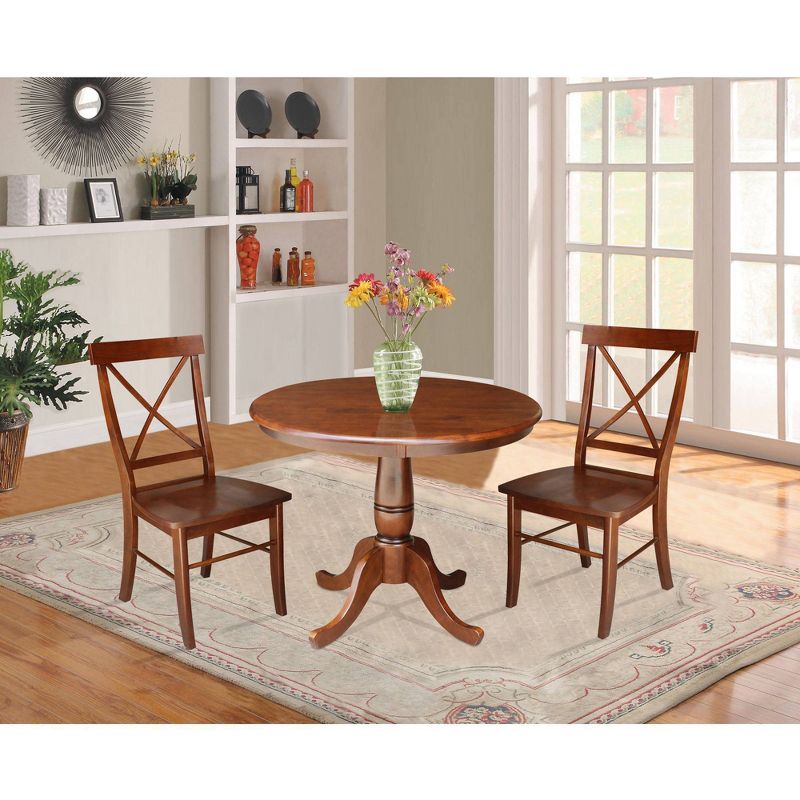 3pc 36" Round Top Pedestal Table with 2 Chairs Dining Sets Espresso - International Concepts