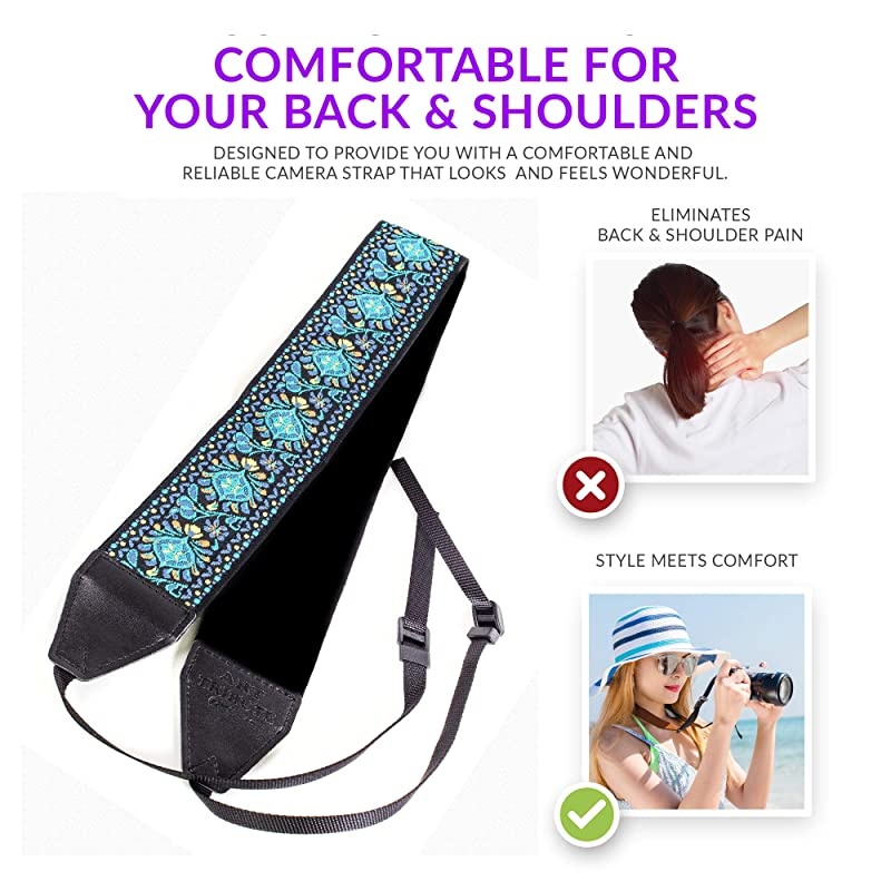 Woven Vintage Camera Strap for All DSLR Camera. Embroidered Elegant Universal Neck & Shoulder Strap, Floral Pattern Stocking Stuffer for Men & Women Photographers