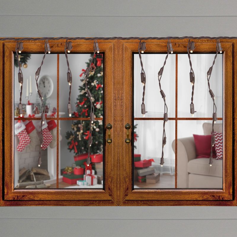 Brite Star 70 Warm White LED Wide Angle Icicle Christmas Lights - 6ft Brown Wire