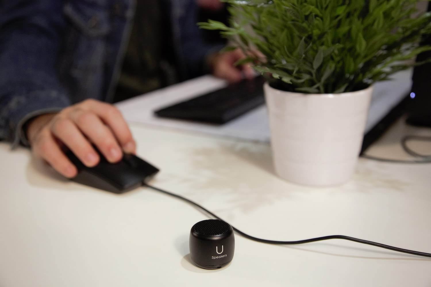 Micro Speaker - Coin-Sized Portable Wireless Bluetooth 4.2 (Black Marble) - TWS Stereo Sound with Built-in Mic and Remote Shutter - 3Hour Playtime, Aluminum - Perfect for Apple iPhone iOS Android