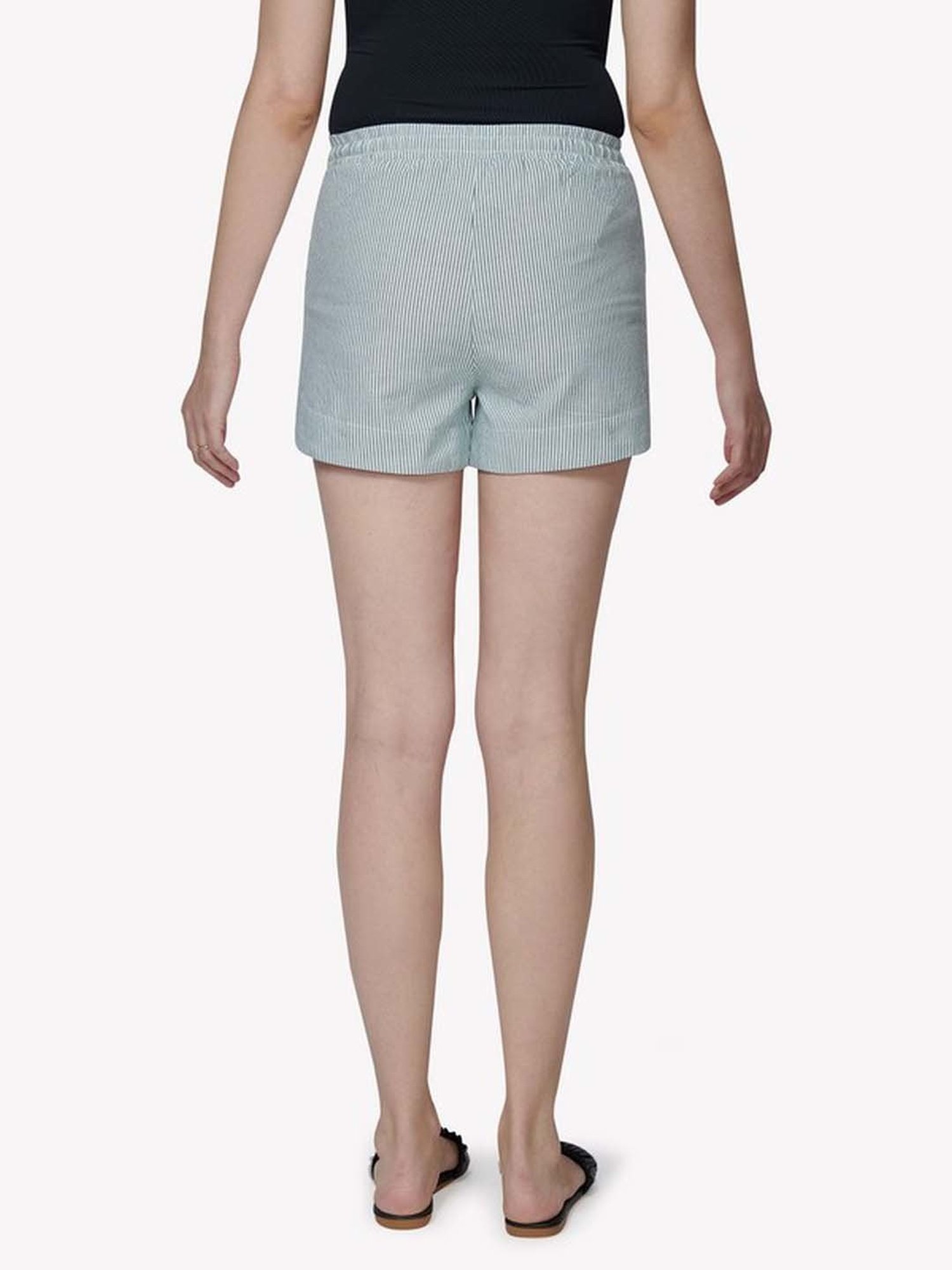 VASTRADO Green Cotton Striped Shorts