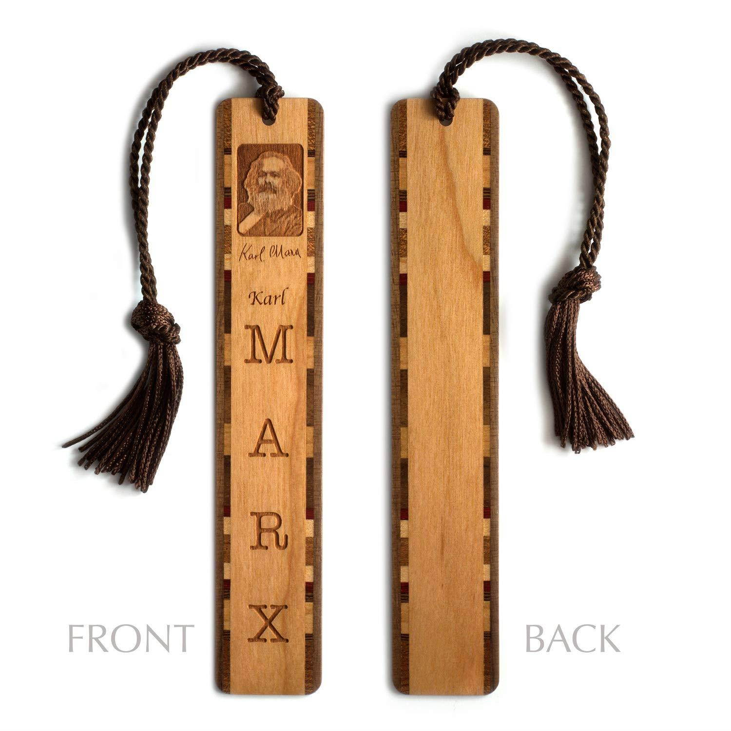 Karl Marx Engraved Wooden Bookmark with Brown Rope Tassel - Personalized version also available - search B07343MGWW.