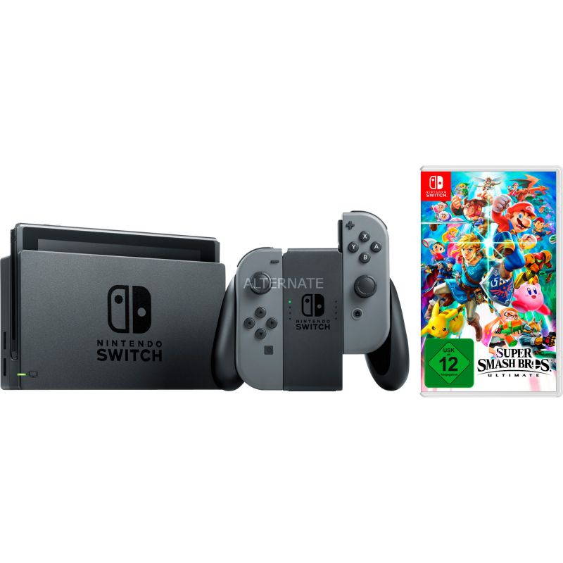 Nintendo Switch 3 items Game Bundle:Nintendo Switch 32GB Console Gray Joy-con, 64GB Micro SD Memory Card and Super Smash Bros. Ultimate - Nintendo Switch