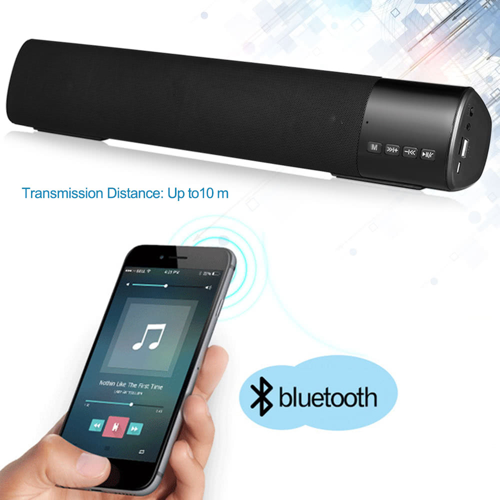 Wireless Bluetooth Speaker Stereo Music Player Soundbar FM Radio TF Card Slot Hands-free LED Display U Disk AUX-IN Black