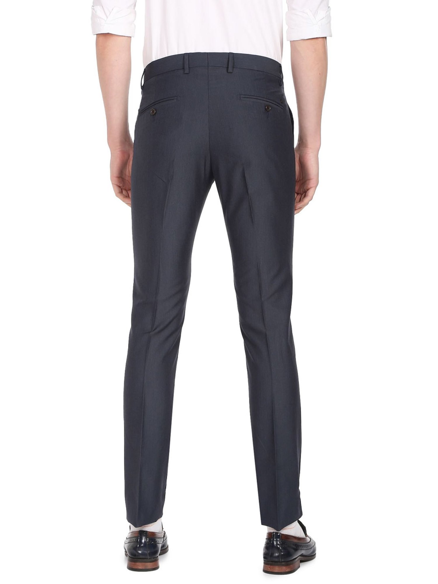 Arrow Navy Blue Regular Fit Self Pattern Trousers