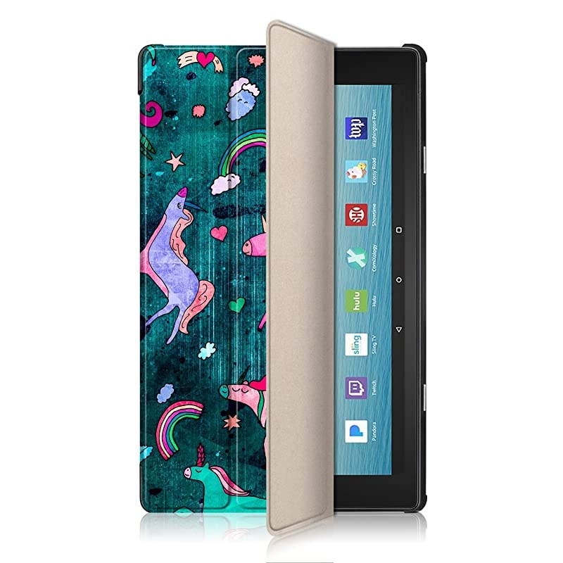 Ultra Slim Lightweight Shell Standing Case for  All-New Fire HD 10 10.1" 2019/2017 Model Smart Cover with Auto Wake/Sleep Feature, Unicorn Zoo