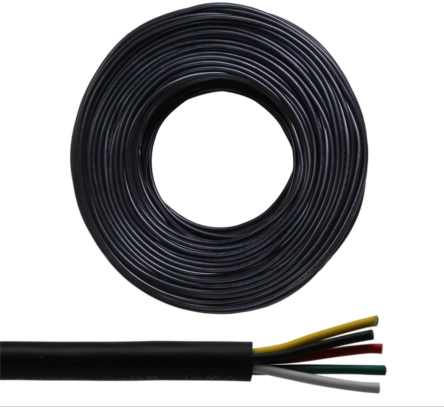 28 gauge 5 conductor wire Audio Power Cable Speaker Wire (Red & Black & yellow & white & green) 25ft