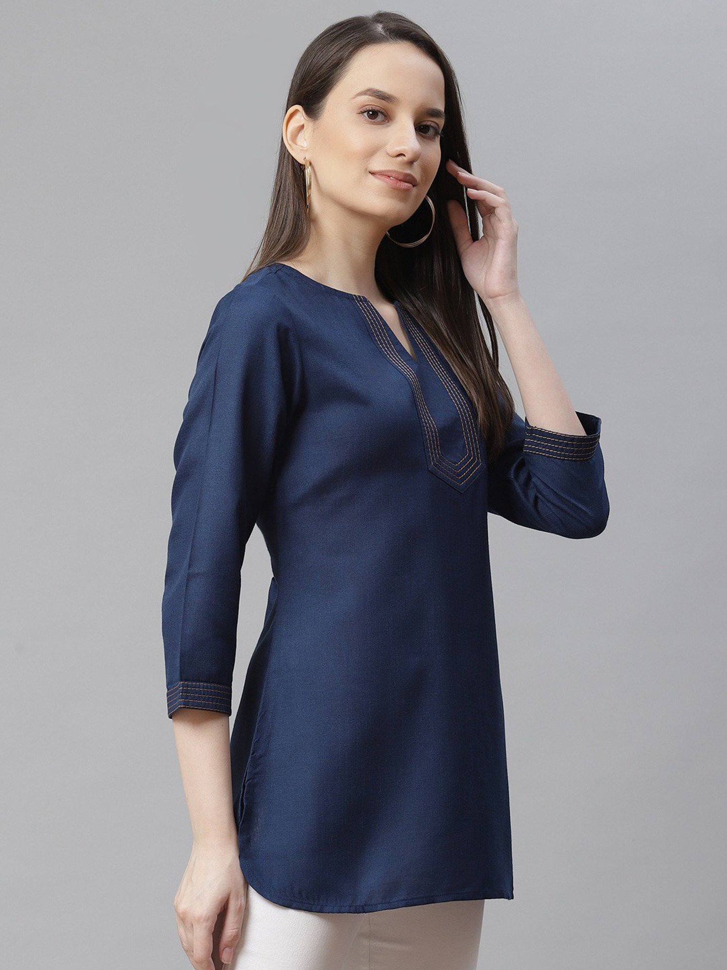 Cottinfab Navy Regular Fit Cotton Tunic