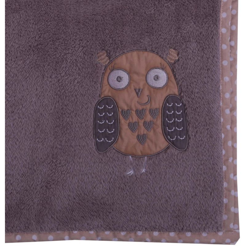 Bacati - Owls Grey with Grey Border Embroidered Baby Plush Blanket