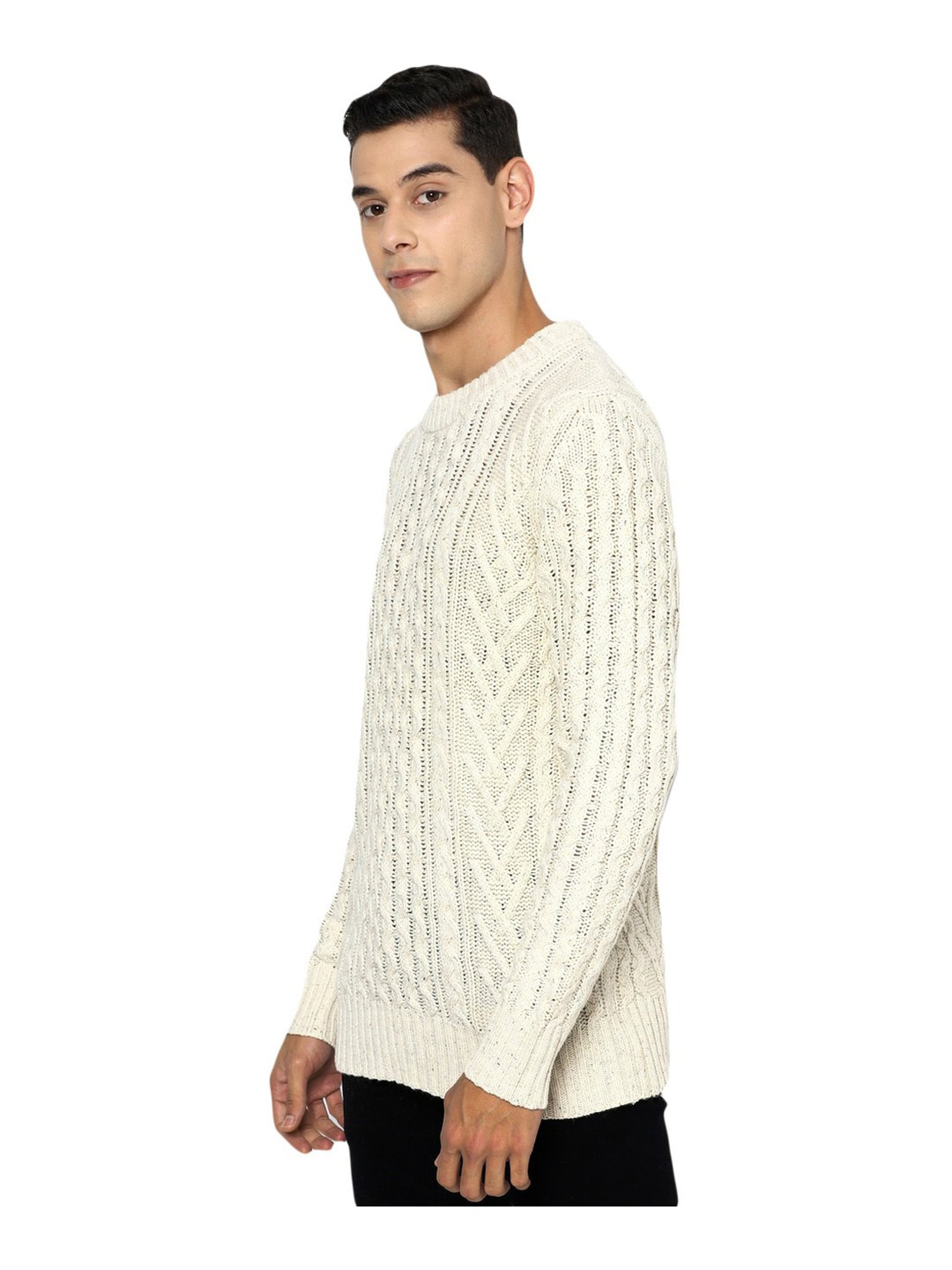 American Eagle Outfitters Cream Regular Fit Self Pattern Sweater