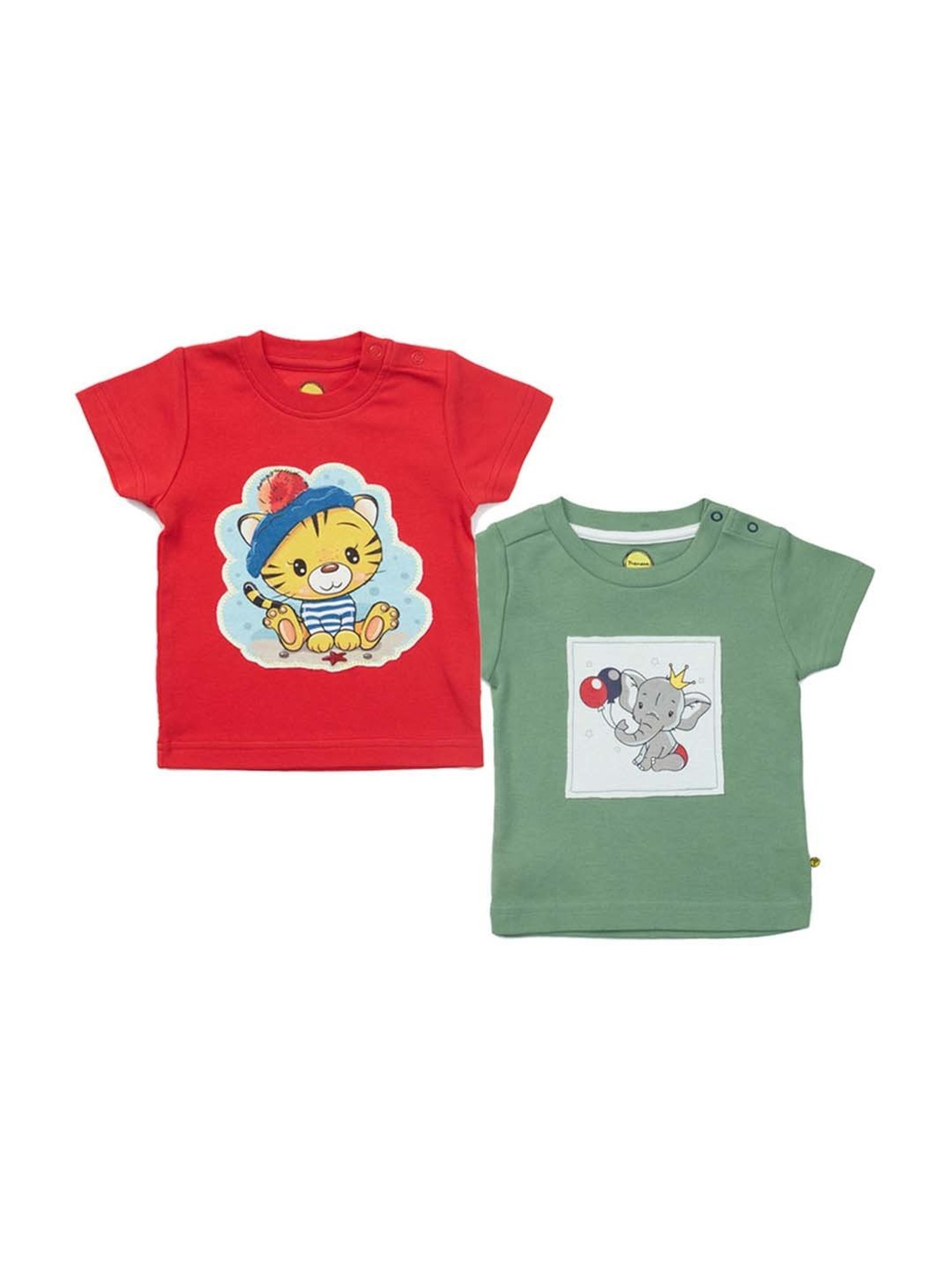 Pranava Kids Red & Green Printed T-Shirt (Pack of 2)