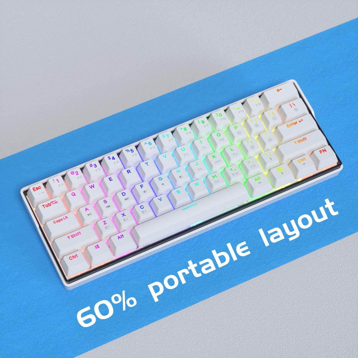 KEMOVE Snowfox Bluetooth 5.1 Wireless/Wired 60% Mechanical Keyboard - RGB Backlit 61 Keys Keyboard - Hot Swappable, PBT Keycap, Full Keys Programmable - White (Gateron Mechanical Switch)
