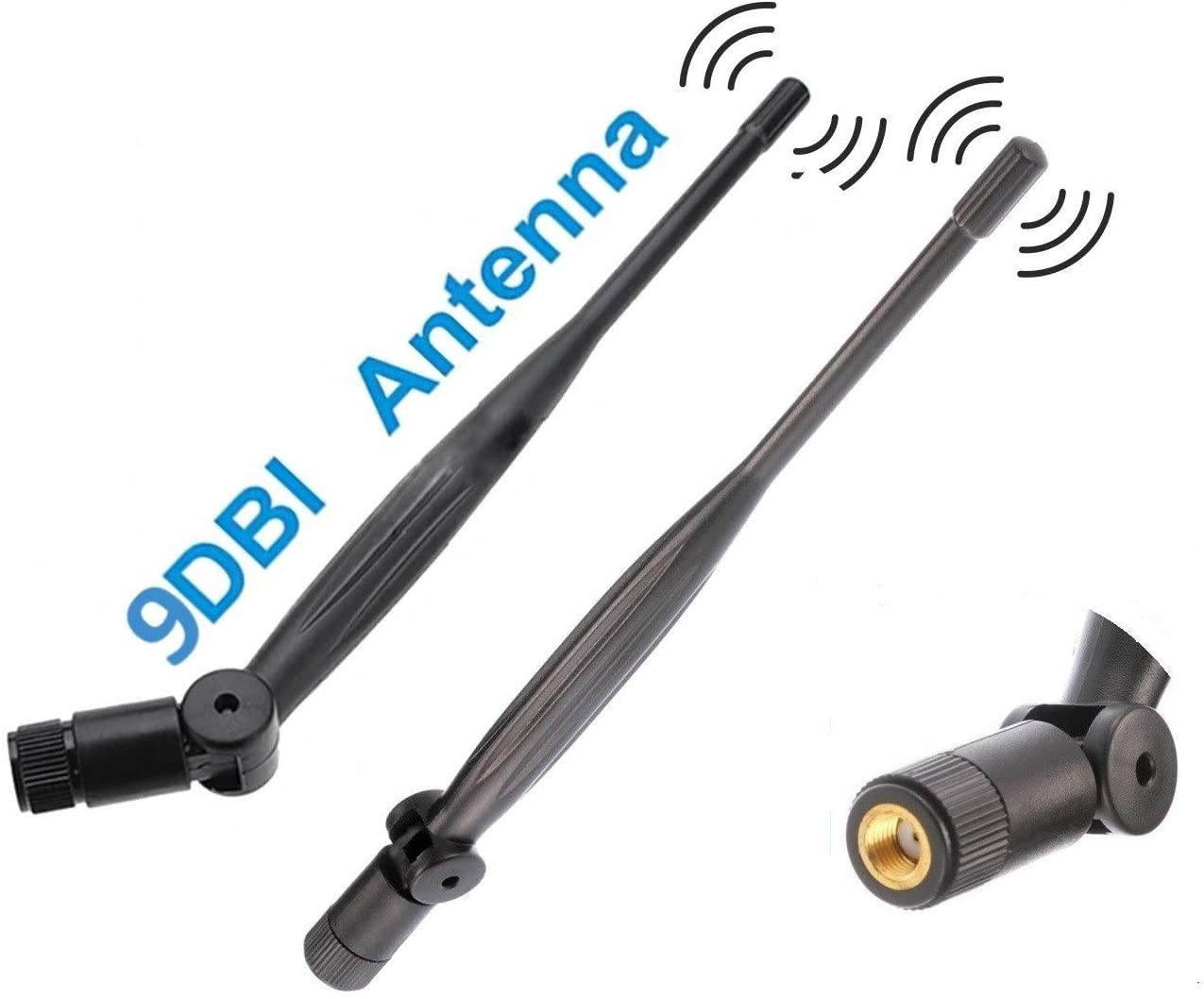 2X WiFi Antenna 9dbi 2.4ghz 5ghz 5.8ghz Dual Band rp SMA Universal Connector for Router pc Desktop USB Adapter pcie Cards IP Camera Drone and ps4 Build Wireless Range Extender