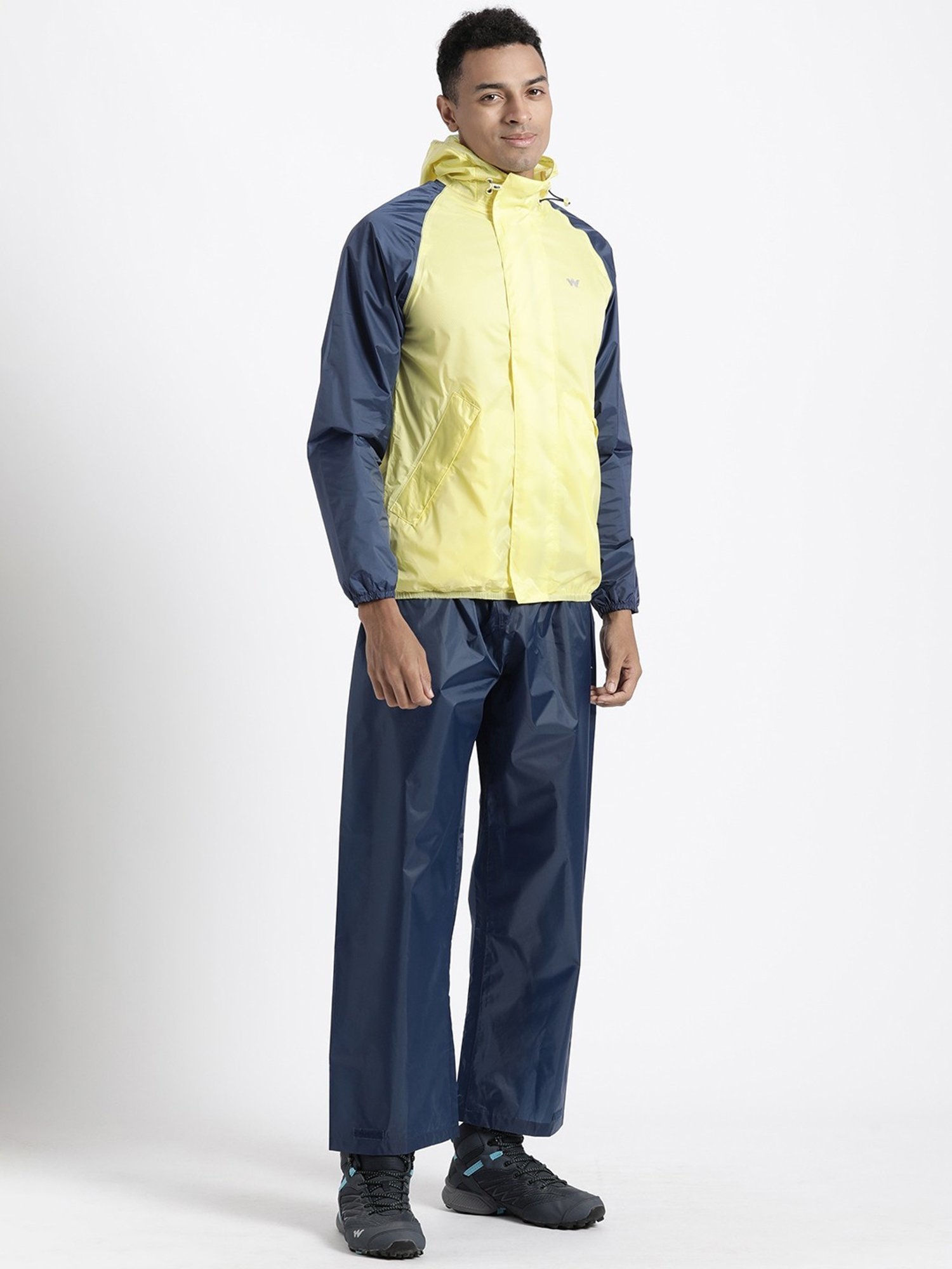 Wildcraft Lime & Navy Regular Fit Colour Block Rainwear Jacket