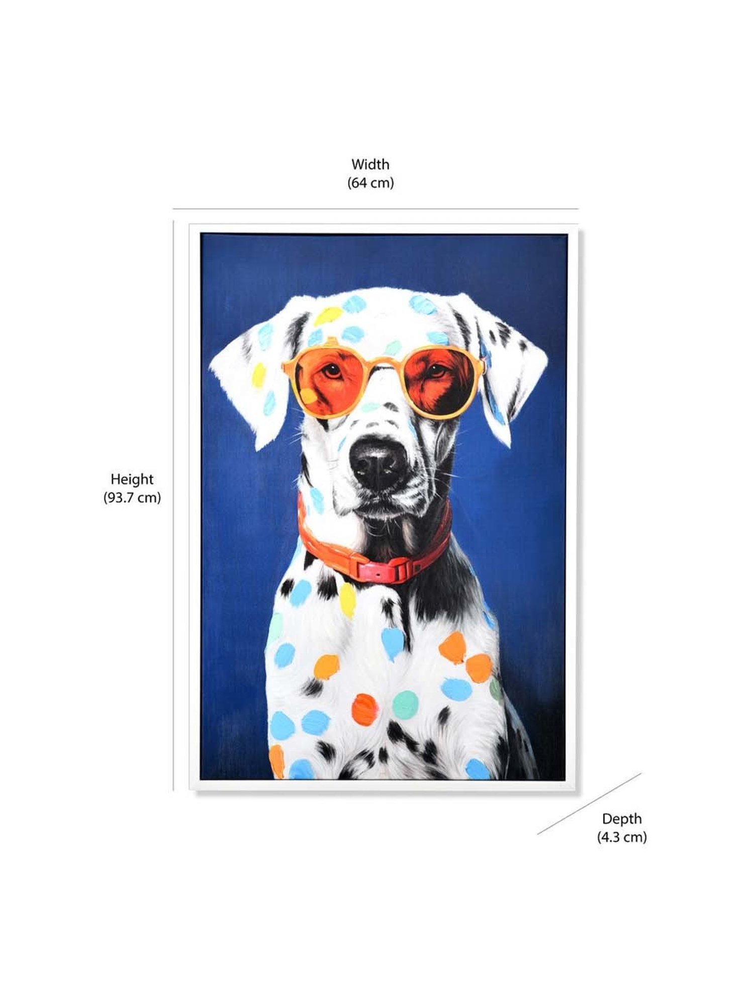 @home Blue Canvas Dog With Glasses Wall Painting