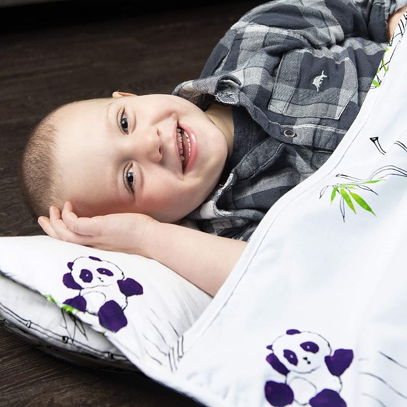 JumpOff Jo Toddler Nap Mat - Children's Sleeping Bag with Removable Pillow for Preschool, Daycare, and Sleepovers - 43 x 21 Inches - Playful Pandas