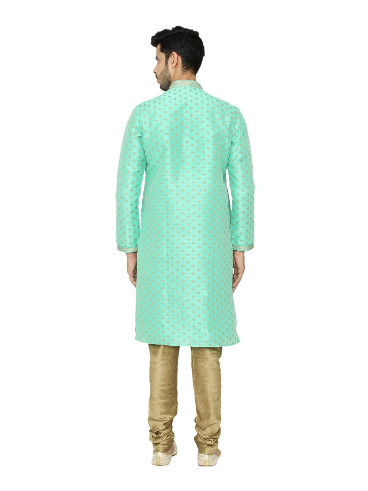 Manyavar Light Green & Beige Printed Kurta Set