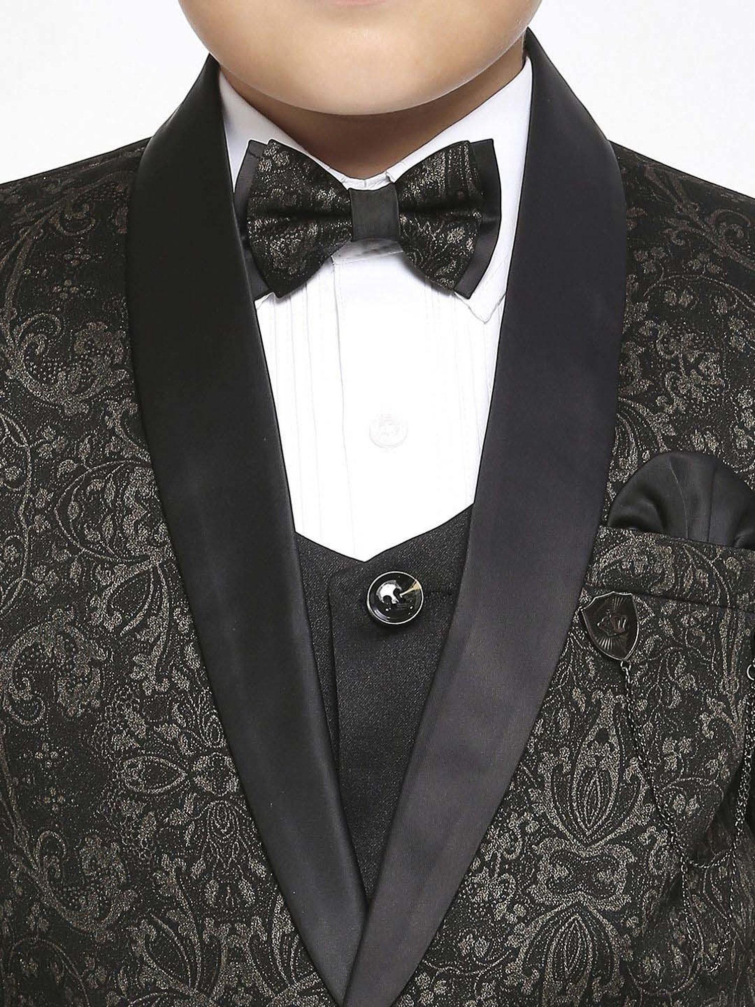 Kids Island Boys Black & White Printed Full Sleeves Suit Set