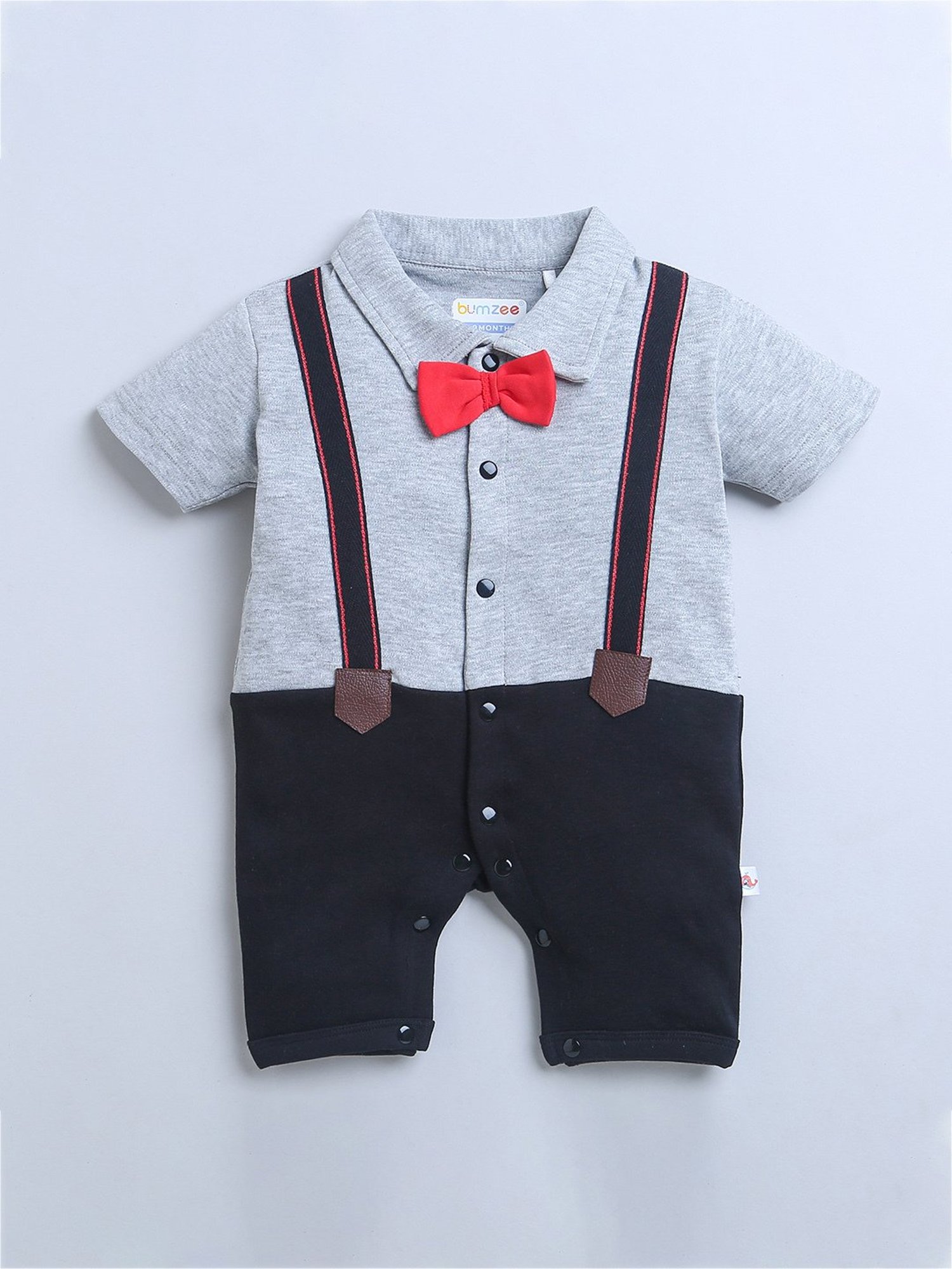 Bumzee Kids Grey & Black Textured Romper