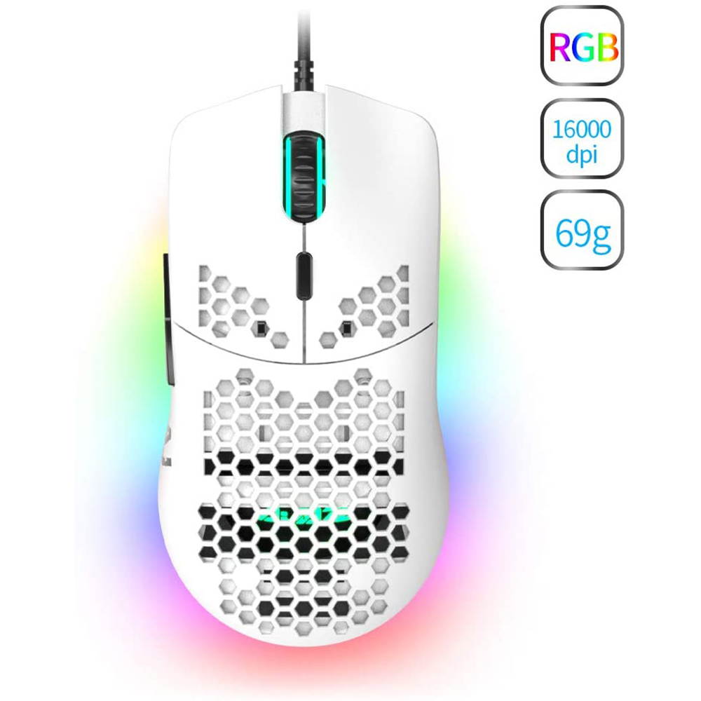 69G USB Wired Gaming Mouse with Lightweight Honeycomb Shell - RGB Chroma LED Light - Programmable 7 Buttons - Pixart 3338 16000 DPI Optical Sensor