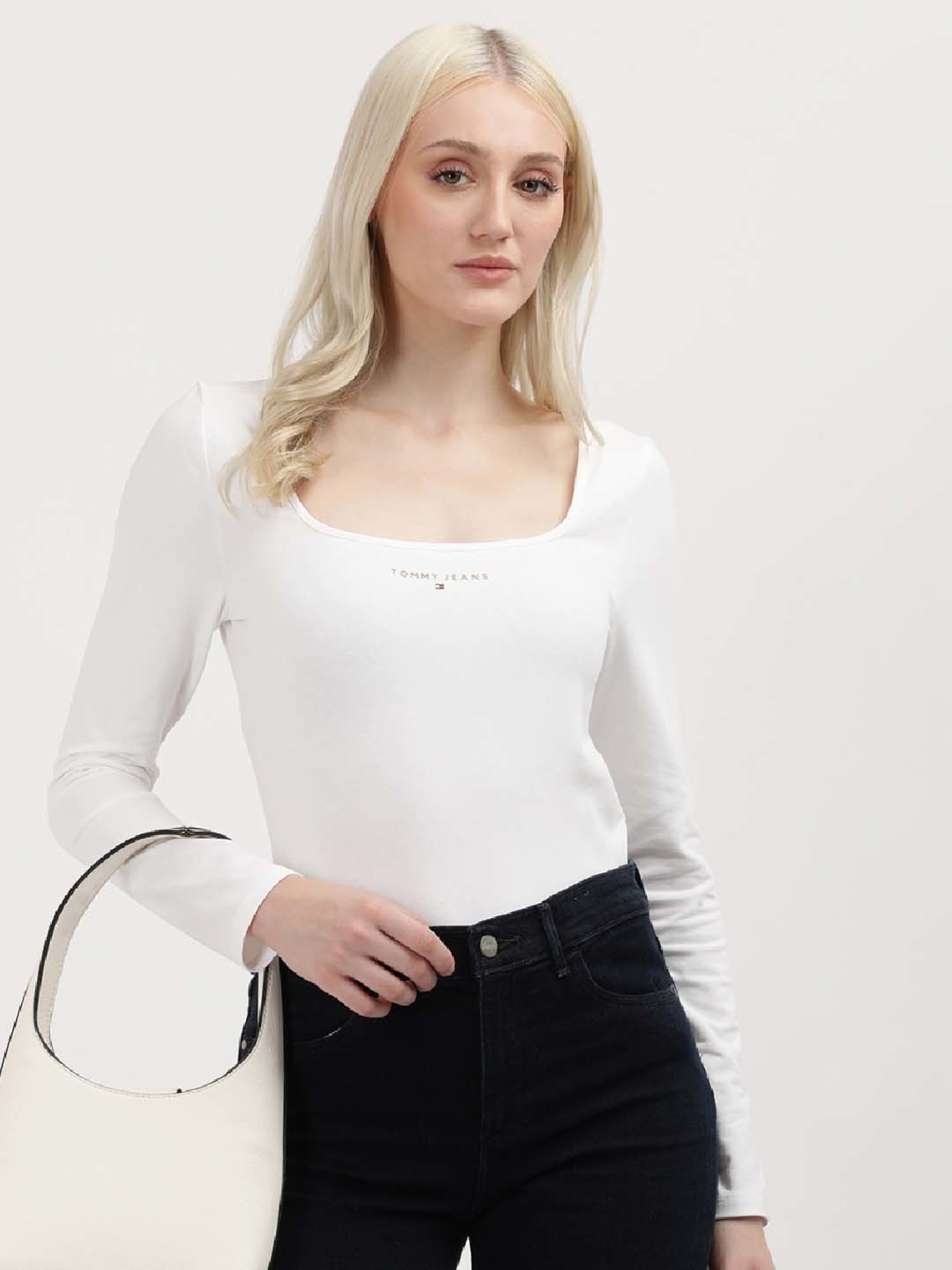 TOMMY HILFIGER White Cotton Logo Print Top