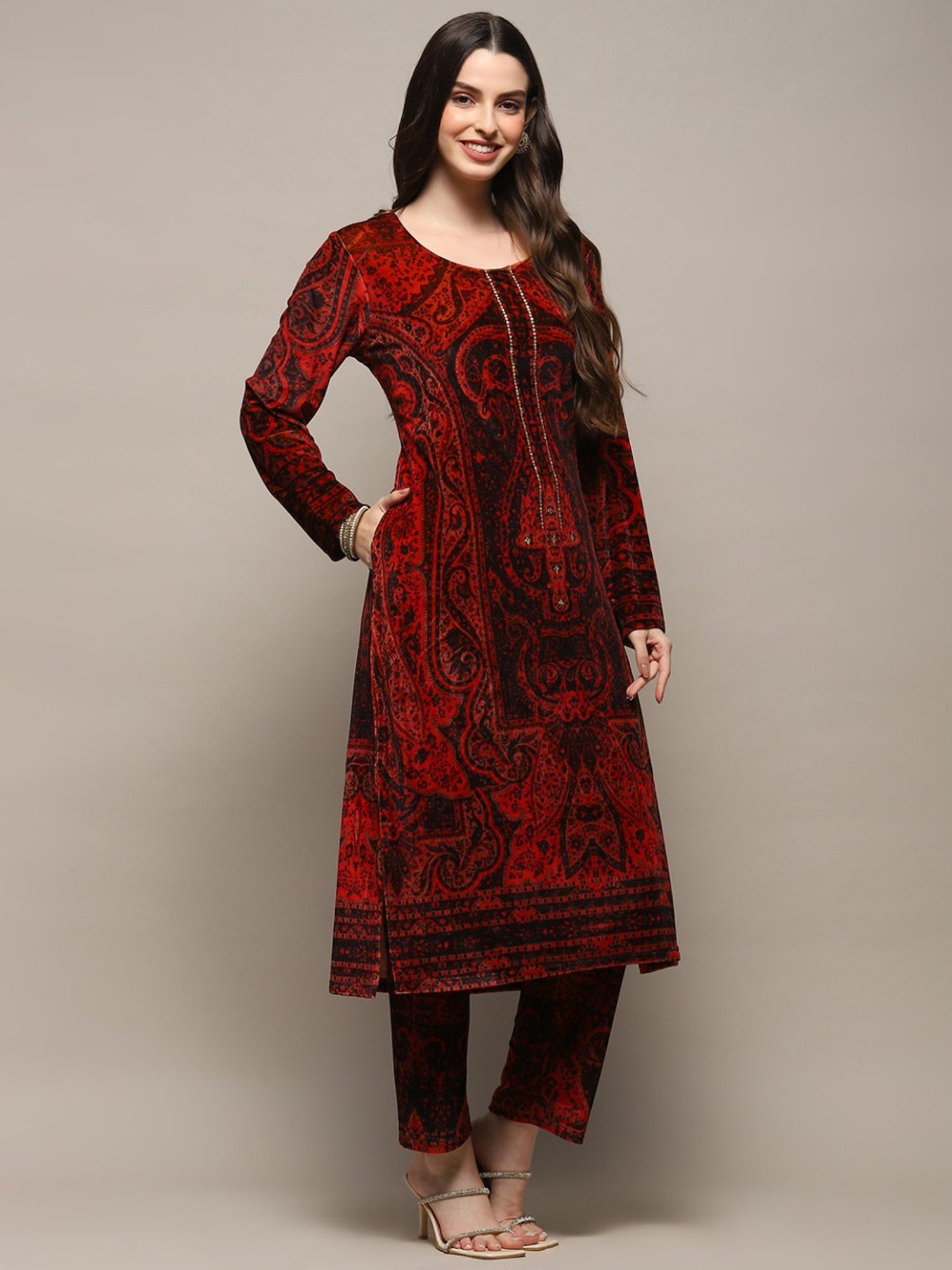 Biba Orange Printed Kurta Pant Set