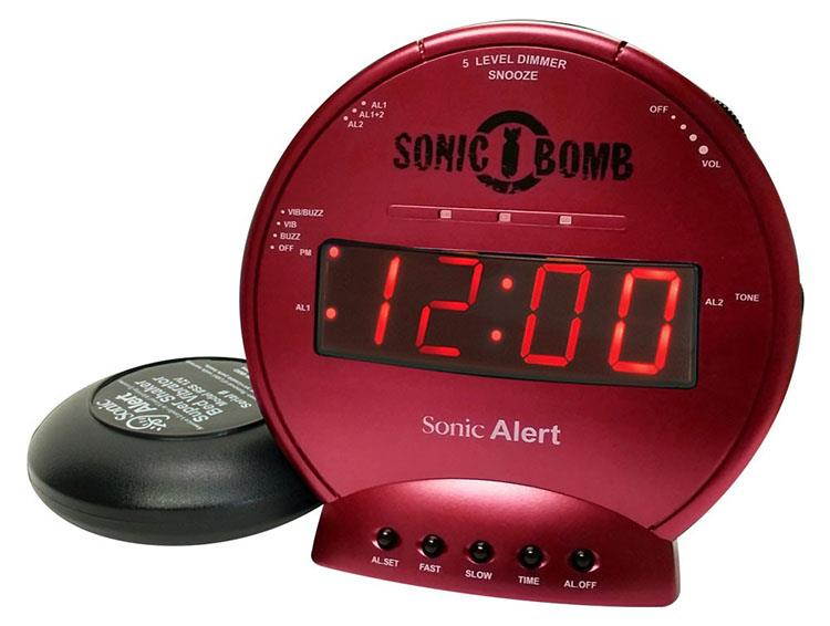 sonic bomb loud dual alarm clock with vibrating bed shaker red  sbb500ssr