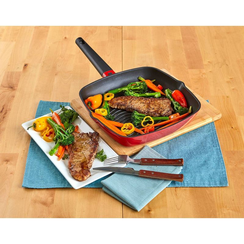 Imusa 11" Red Cast Aluminum Square Grill Pan with Soft Touch Handle