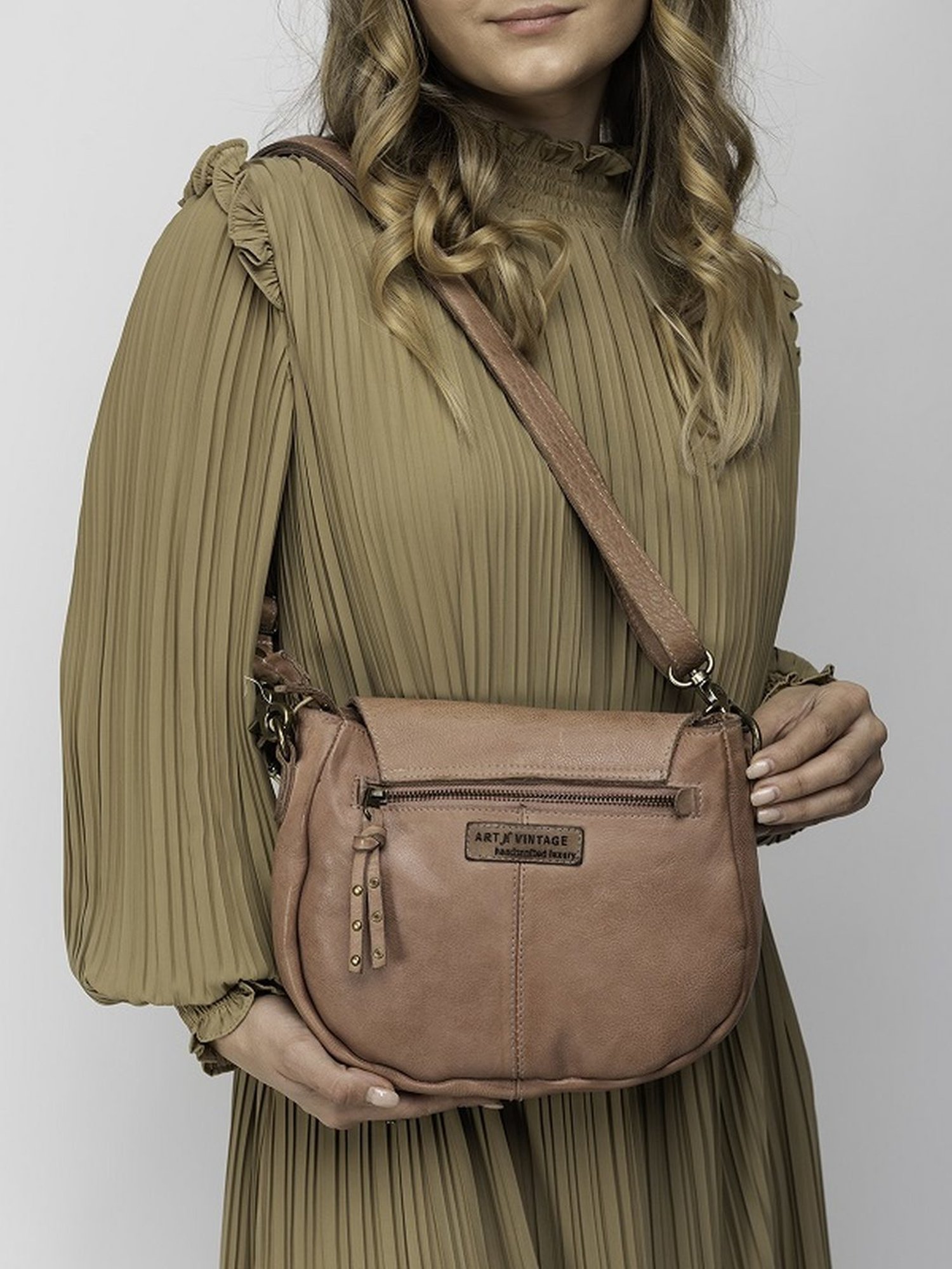 Art N Vintage Carob Blush Pink Leather Textured Small Sling Handbag