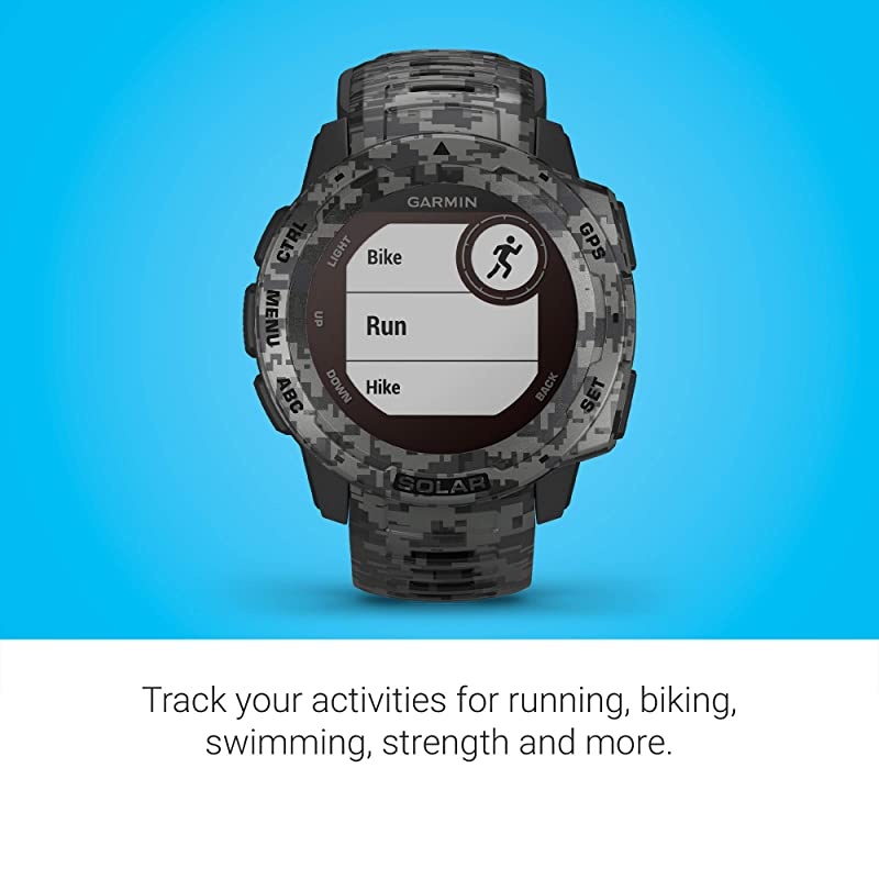 Instinct Solar, Solar-Powered Rugged Outdoor Smartwatch, Built-in Sports Apps and Health Monitoring, Graphite Camo