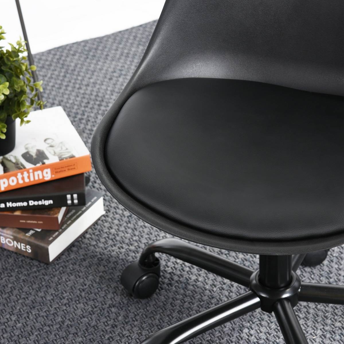 FurnitureR Task Chair Adjustable Swivel Office Chair, Black