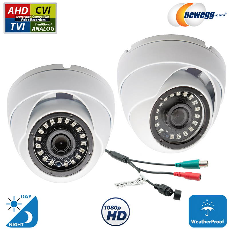 Evertech 1080P Full HD Indoor Outdoor Dome CCTV Security Camera Weatherproof White Metal Casing Night Vision 50ft, fixed lens,  4in1-AHD, TVI, CVI, Analog Compatible (Pack of 2)