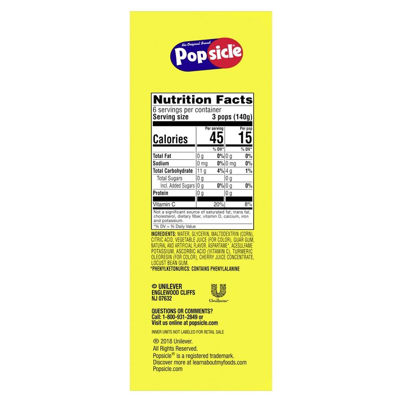 The Original Brand Popsicle Sugar Free Red Classics Ice Pops - 18pk