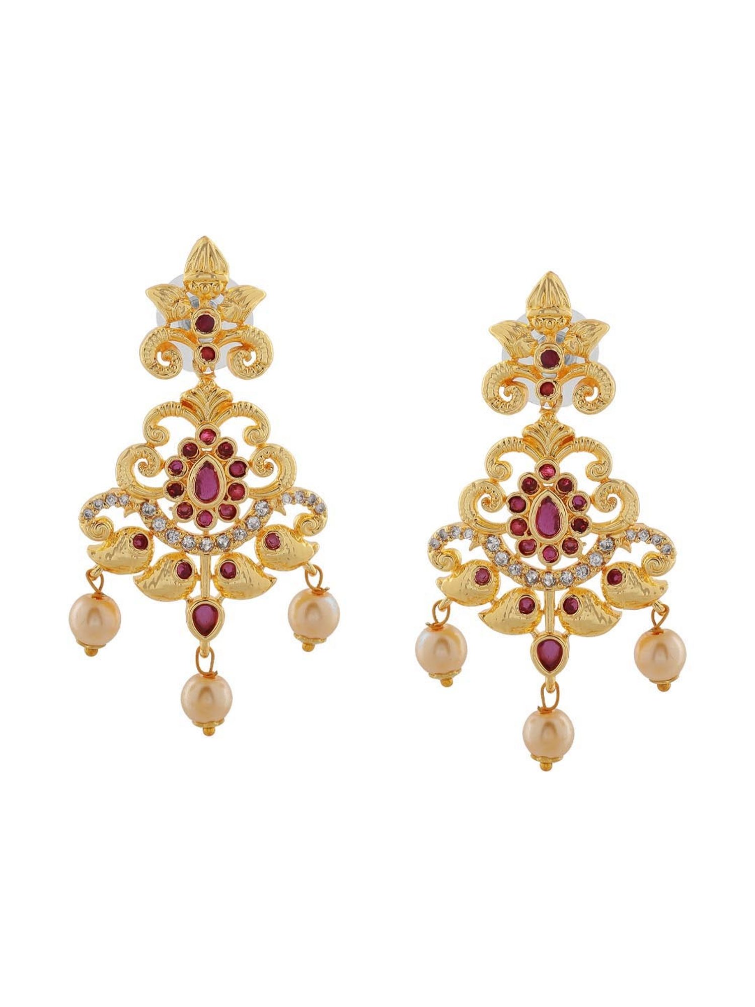 Estele Gold-Plated CZ Magnificent Bridal Choker Necklace Set with Pearls for Women