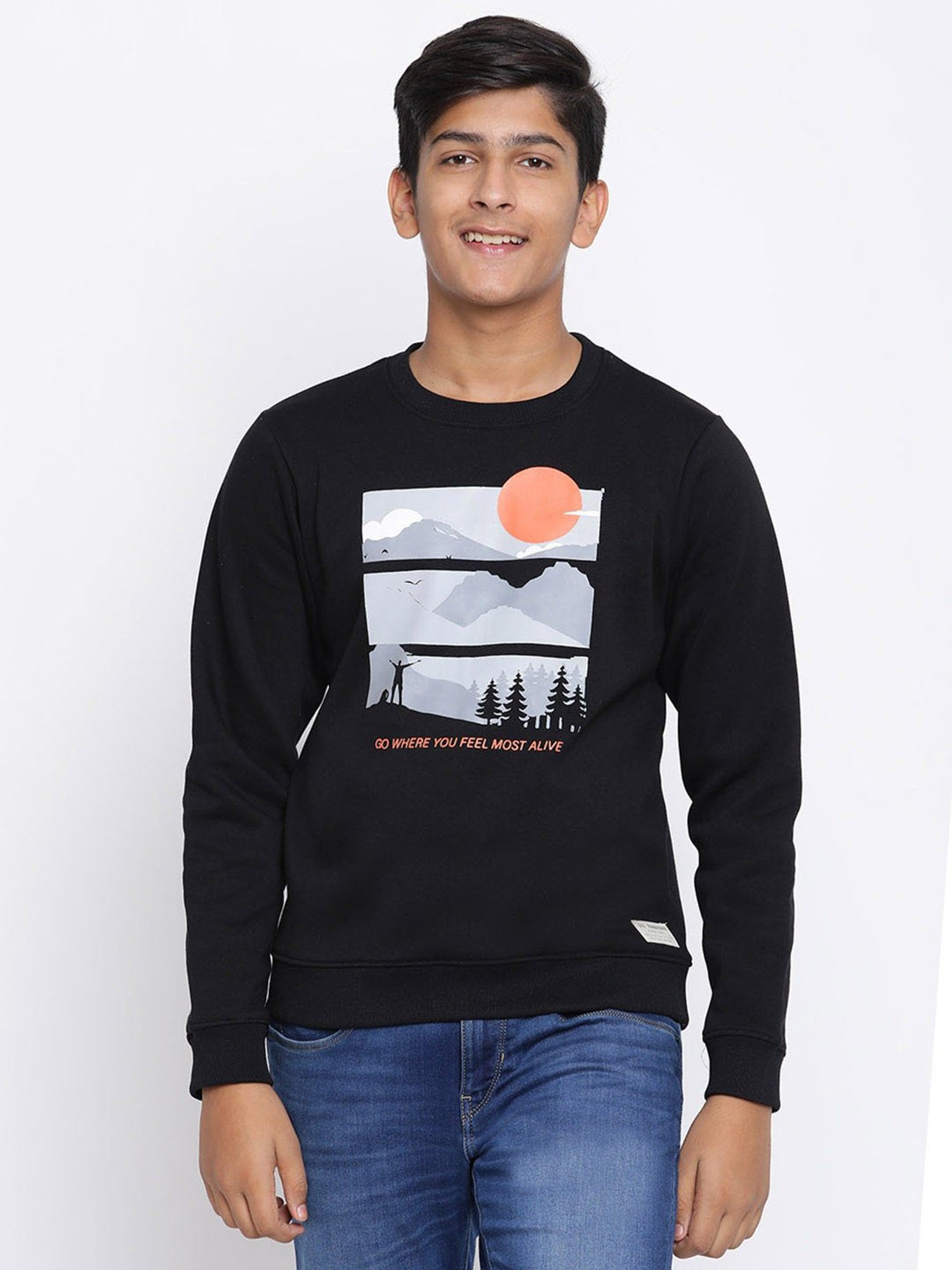 Lil Tomatoes Kids Black Printed Full Sleeves Sweatshirt