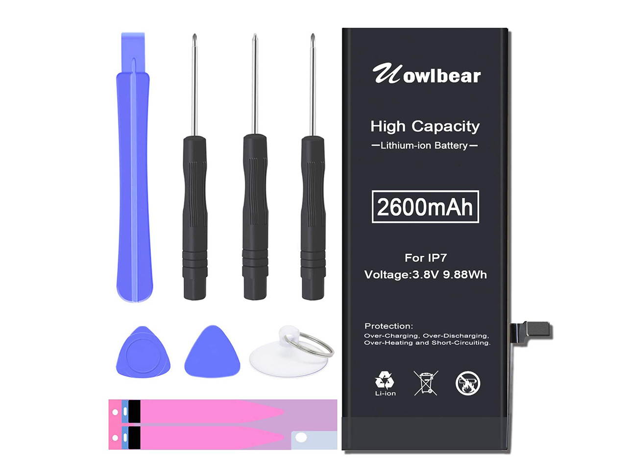 Battery for iPhone 7, uowlbear 2600mAh Replacement Battery for A1660 A1778 A1779 with Complete Replacement Kits and 2 Set Adhesive Strips -0 Cycle High Capacity Extra 640mAh Power