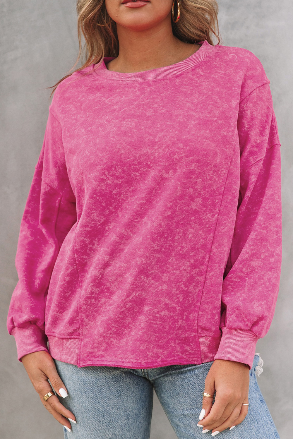 Pink Sequins Candy Cane Round Neck Sweatshirt