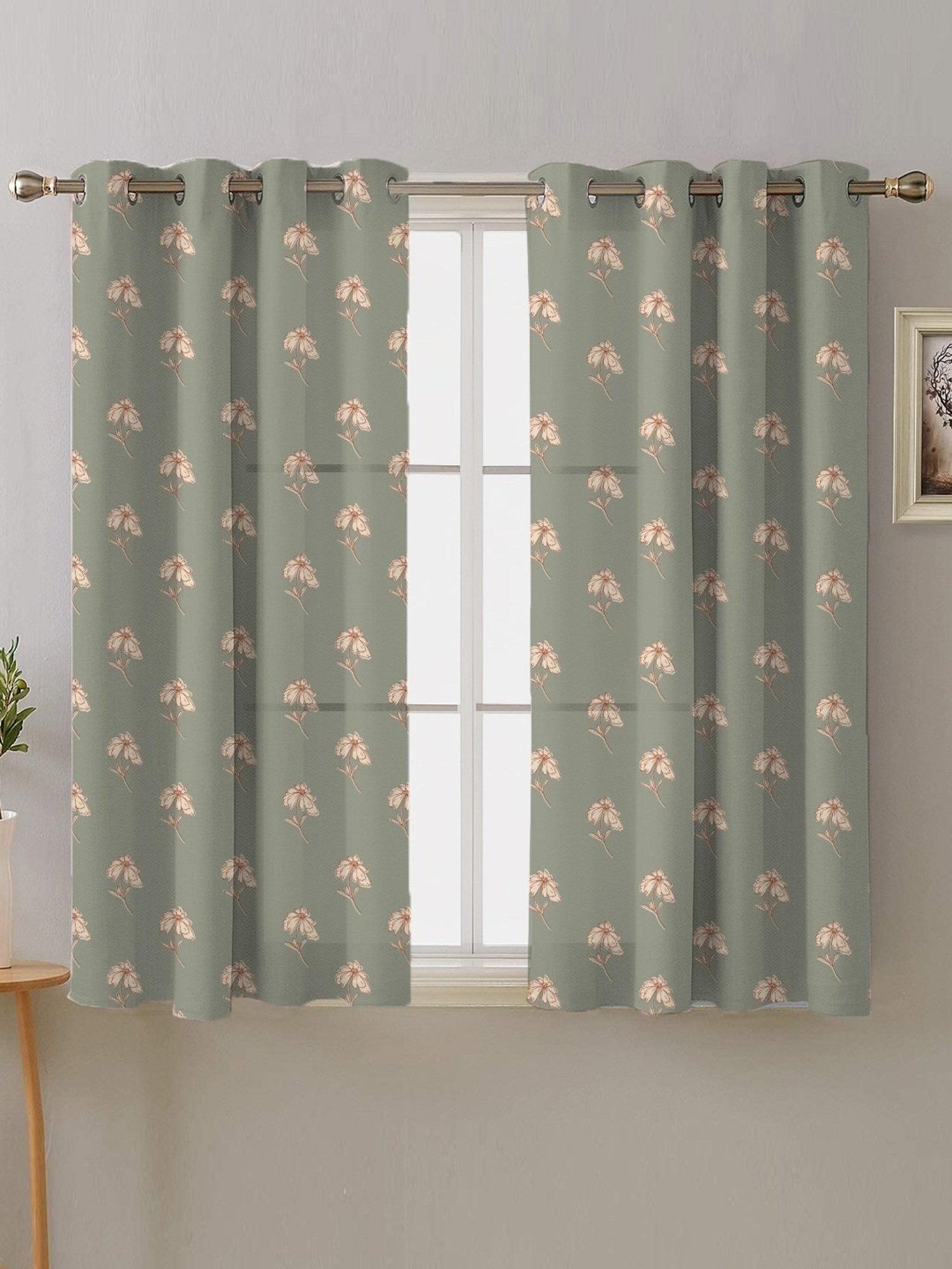 SPACES DRAPE STORY Boho Floral Sage Green Polyester 5 ft Window Curtains - Set of 2
