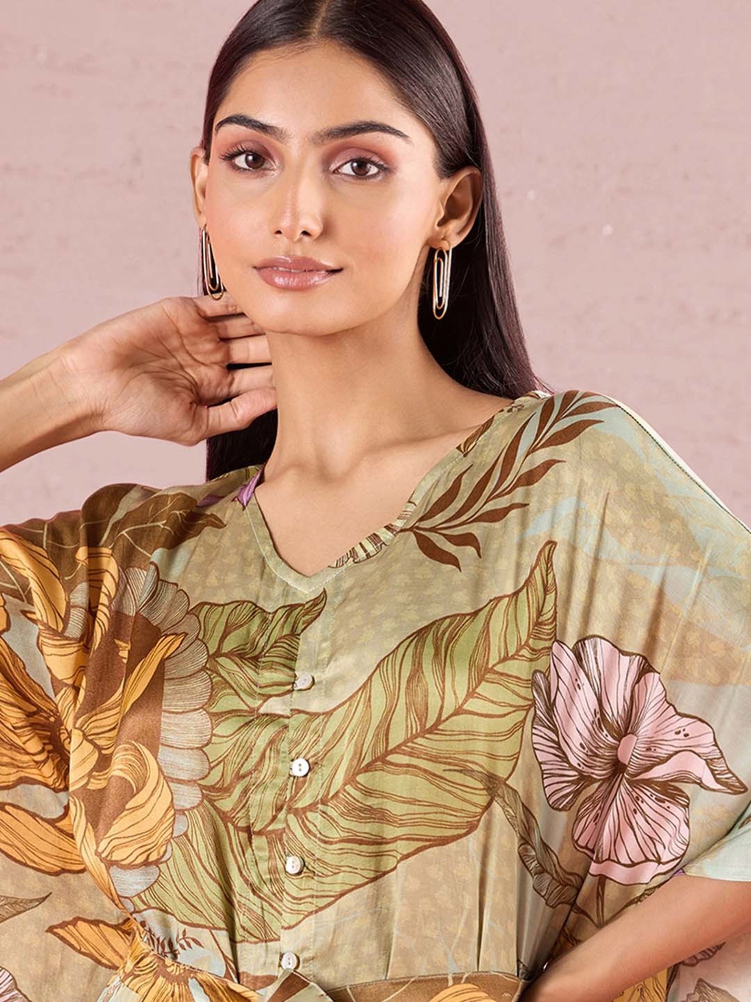 navyasa by liva Green Kaftan & Pants Set