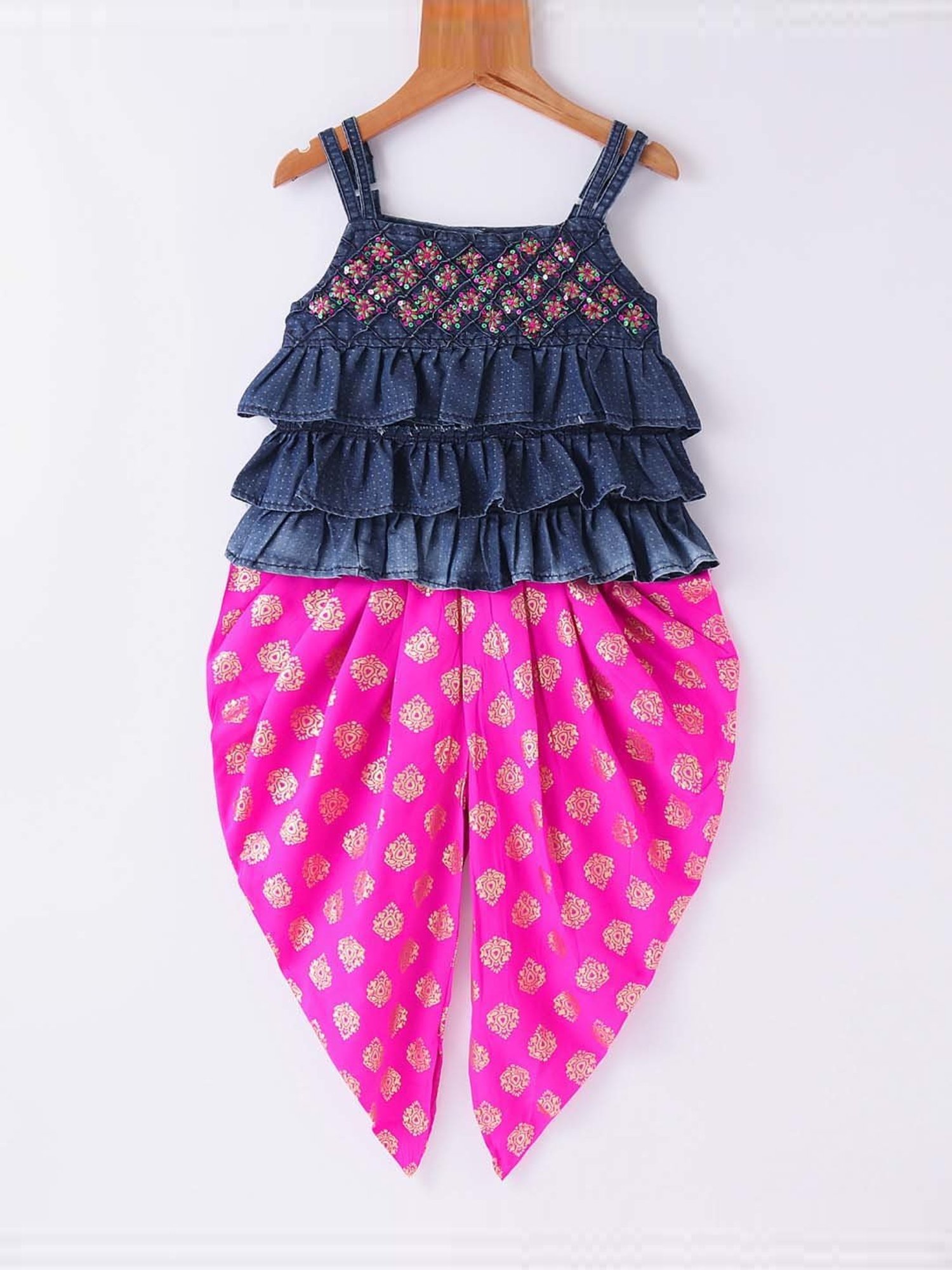 TWISHA Kids Blue & Pink Embroidered Top Set