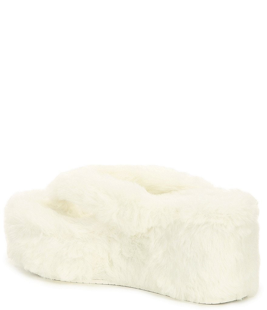 Gianni Bini Plushie Faux Fur Thong Wedges